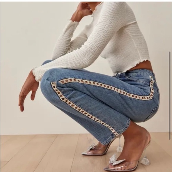 Size 28 Reformation crystal embellished jean - Picture 2 of 5